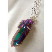620 collier longue chaine argent sterling  aura quartz arc en ciel